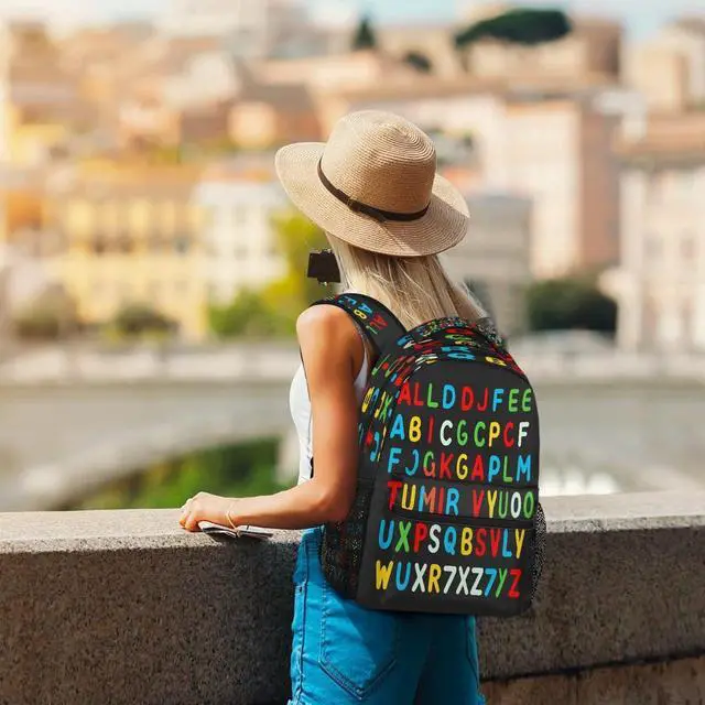 Alt view image 3 of 7 - Education Alphabet School Bag Backpack College Bookbag, Rainbow Letter Laptop Backpacks Computer Bag Travel Hiking Camping Daypack for Women Girls Men Boys Students