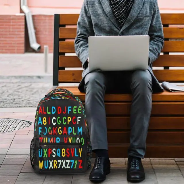Alt view image 4 of 7 - Education Alphabet School Bag Backpack College Bookbag, Rainbow Letter Laptop Backpacks Computer Bag Travel Hiking Camping Daypack for Women Girls Men Boys Students