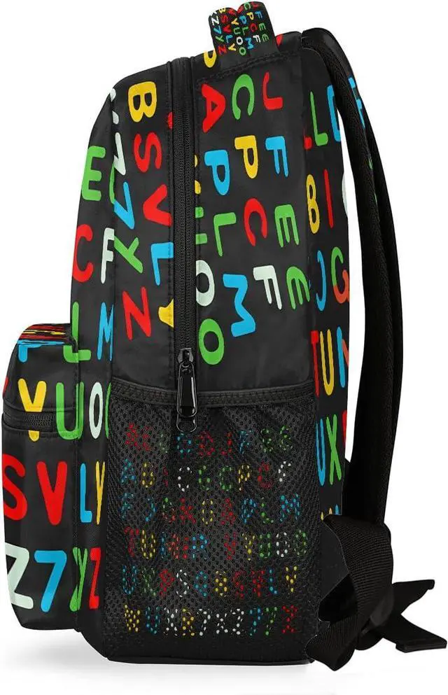 Alt view image 5 of 7 - Education Alphabet School Bag Backpack College Bookbag, Rainbow Letter Laptop Backpacks Computer Bag Travel Hiking Camping Daypack for Women Girls Men Boys Students
