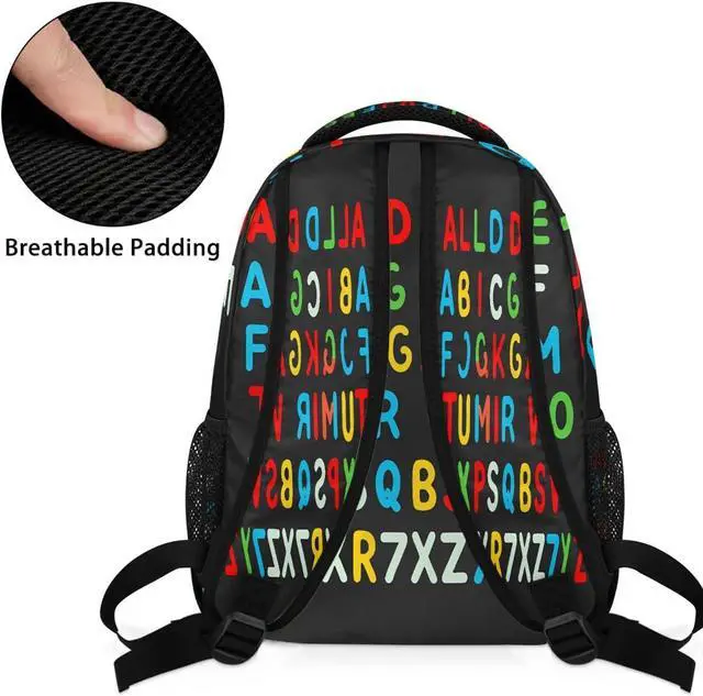 Alt view image 7 of 7 - Education Alphabet School Bag Backpack College Bookbag, Rainbow Letter Laptop Backpacks Computer Bag Travel Hiking Camping Daypack for Women Girls Men Boys Students
