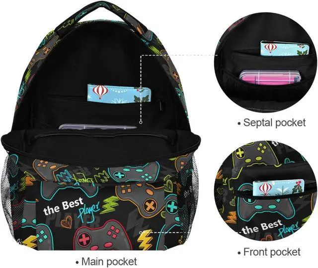 Alt view image 2 of 7 - Video Game Backpack Bookbag Gamer Gaming Daypack Travel Hiking Camping School Laptop Bag