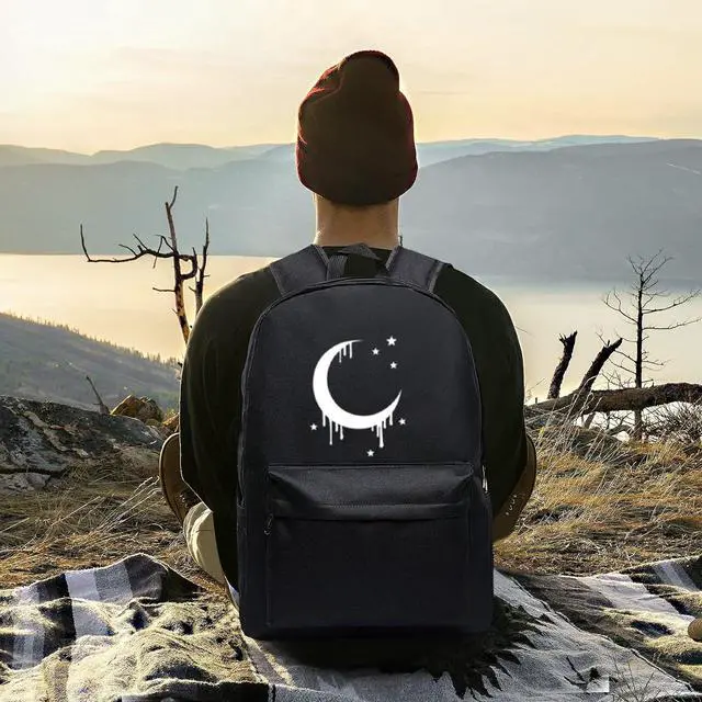 Alt view image 6 of 7 - Unisex Classic Canvas Backpack Hiking Bag Travel Daypack Bookbag Laptop Bag (Black1)