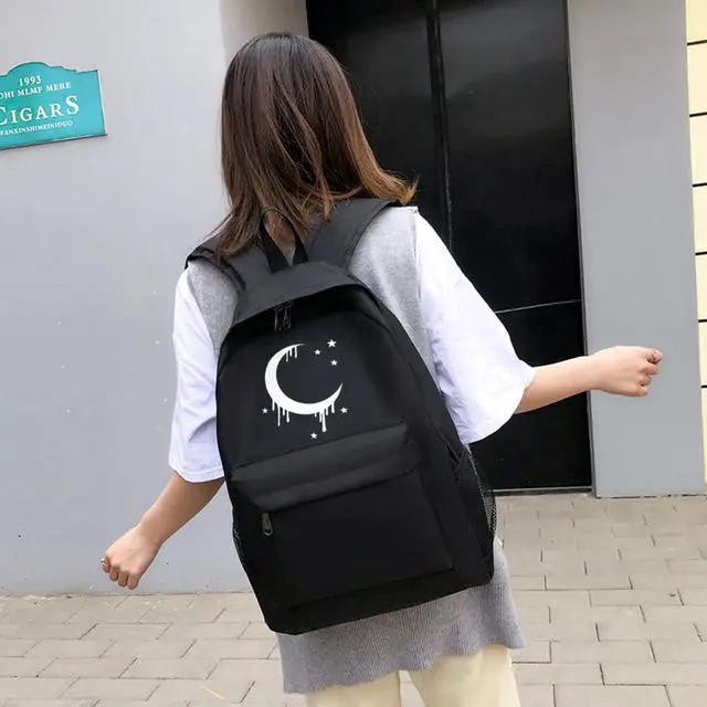 Alt view image 7 of 7 - Unisex Classic Canvas Backpack Hiking Bag Travel Daypack Bookbag Laptop Bag (Black1)