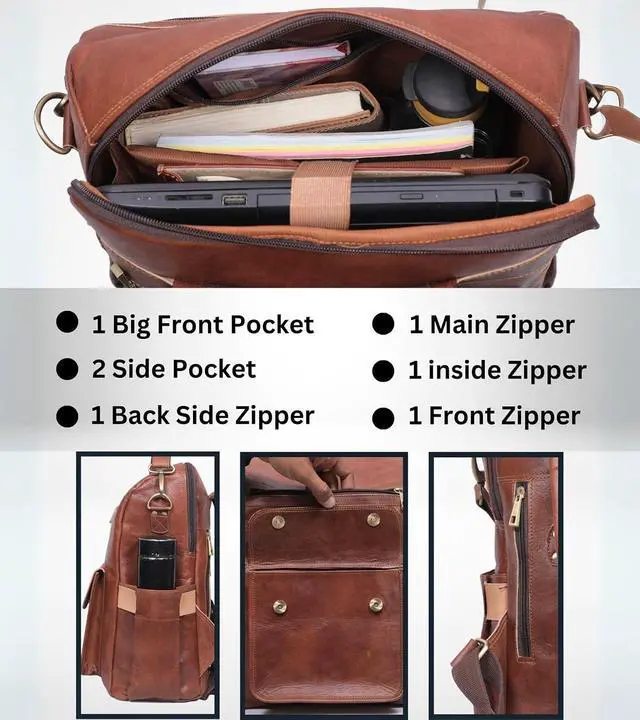 Alt view image 4 of 7 - Genuine Leather Laptop Backpack for Women Designer Brown Leather Backpack Purse with 15.6-inch Laptop Computer Compartment Best for Work, Travel, and Daily Use