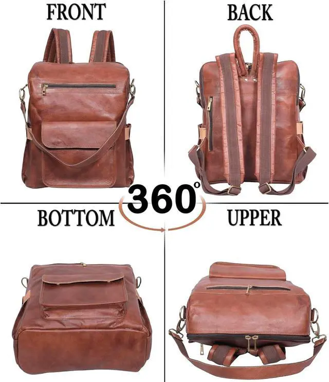 Alt view image 5 of 7 - Genuine Leather Laptop Backpack for Women Designer Brown Leather Backpack Purse with 15.6-inch Laptop Computer Compartment Best for Work, Travel, and Daily Use