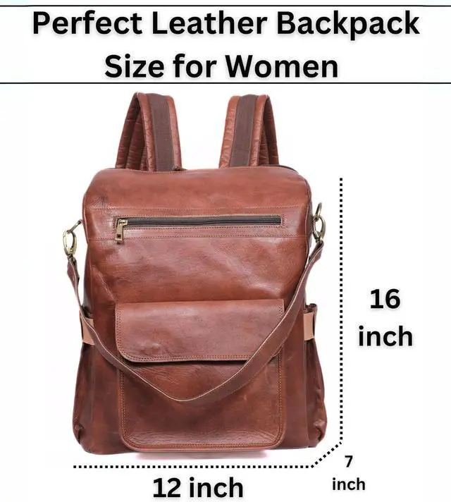 Alt view image 6 of 7 - Genuine Leather Laptop Backpack for Women Designer Brown Leather Backpack Purse with 15.6-inch Laptop Computer Compartment Best for Work, Travel, and Daily Use