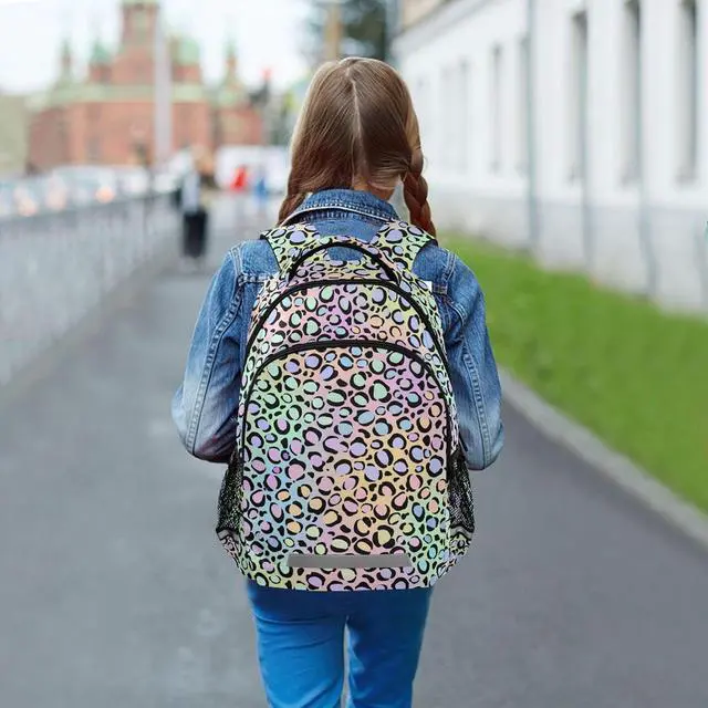 Alt view image 6 of 7 - MNSRUU School Backpack with Chest Strap, Leopard Print Laptop Backpack, Travel Hiking Backpack for Boys Girls, Rucksack, Knapsack