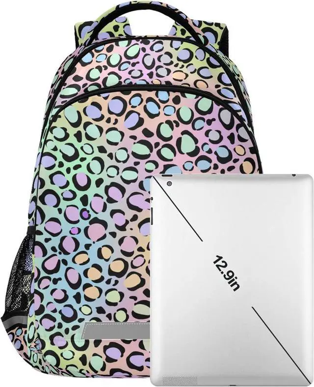 Alt view image 7 of 7 - MNSRUU School Backpack with Chest Strap, Leopard Print Laptop Backpack, Travel Hiking Backpack for Boys Girls, Rucksack, Knapsack
