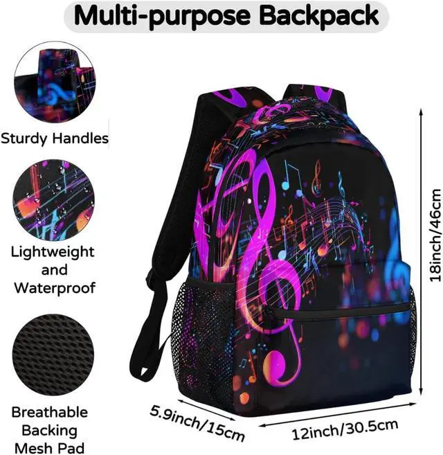 Alt view image 2 of 6 - Backpack Abstract Music Note Art Painting School Shoulder Bag Large Waterproof Durable Bookbag Laptop Daypack for Students Teens Girls Boys Elementary