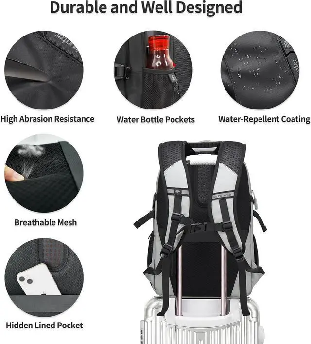 Alt view image 6 of 7 - ARCTIC HUNTER AH Travel Carry On 15.6" Laptop Backpack for Men, Large 30L Anti-Theft & Waterproof Backpacks Flight Approved for Business, Commuting, Work, Weekend Casual Daypack, Grey, Silver