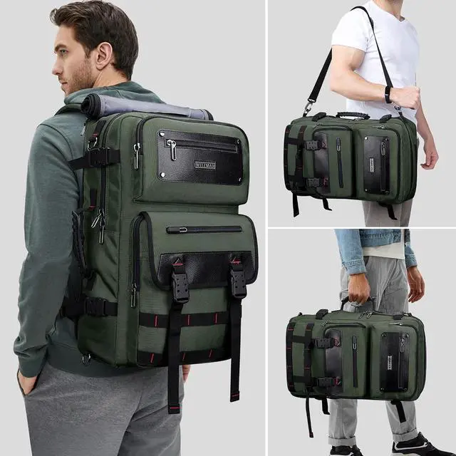 Alt view image 2 of 7 - WITZMAN Travel Backpack for Men Duffle Bags Fits 17 Inch Laptop | Nylon Water-resistant 3-in-1 Carry on Backpack Airline Approved, Large Convertible Overnight Rucksack, B685 Army Green