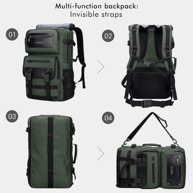 Alt view image 4 of 7 - WITZMAN Travel Backpack for Men Duffle Bags Fits 17 Inch Laptop | Nylon Water-resistant 3-in-1 Carry on Backpack Airline Approved, Large Convertible Overnight Rucksack, B685 Army Green