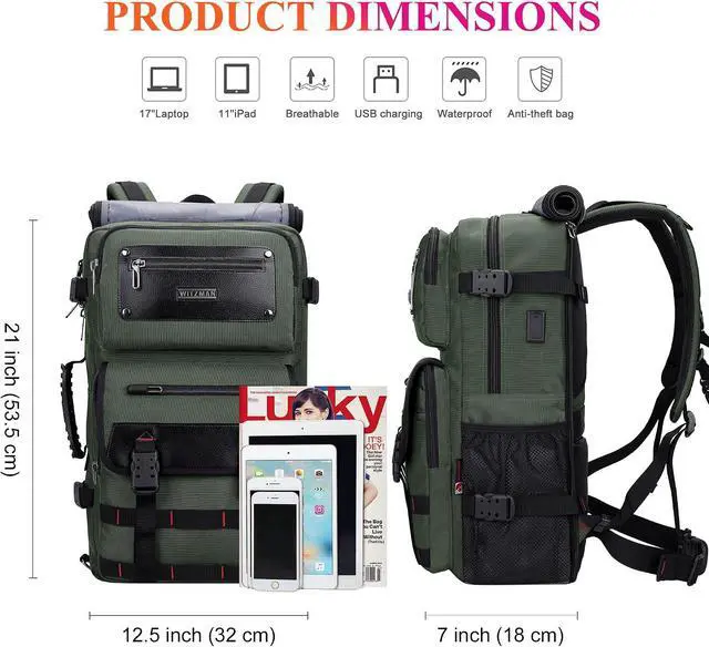 Alt view image 5 of 7 - WITZMAN Travel Backpack for Men Duffle Bags Fits 17 Inch Laptop | Nylon Water-resistant 3-in-1 Carry on Backpack Airline Approved, Large Convertible Overnight Rucksack, B685 Army Green