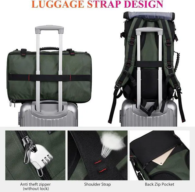 Alt view image 6 of 7 - WITZMAN Travel Backpack for Men Duffle Bags Fits 17 Inch Laptop | Nylon Water-resistant 3-in-1 Carry on Backpack Airline Approved, Large Convertible Overnight Rucksack, B685 Army Green