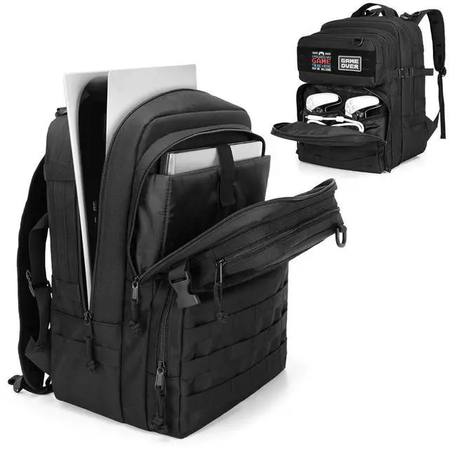Main image of PGmoon Travel Backpack Compatible with PS5/PS5 Slim/PS5 Pro/PS4 Console | Tactical Carrying Case Storage Bag for 15.6" Laptop, Portable Monitor, Controller and Other Gaming Accessories