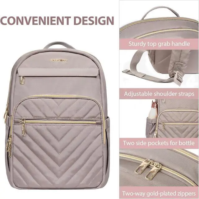 Alt view image 3 of 5 - VANKEAN 15.6 Inch Laptop Backpack for Women Large Capacity Waterproof | Waterproof Backpacks Stylish Travel Bags Casual Daypacks for College, Business