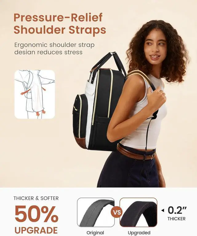 Alt view image 6 of 7 - LOVEVOOK Laptop Backpack Women with Giant Tumbler Holder,15.6 inch Waterproof Work Travel Backpack Computer Laptop Bag,Cute College Nurse Teacher Backpack Purse,Gifts for Women & Men,Beige-Black-Brown