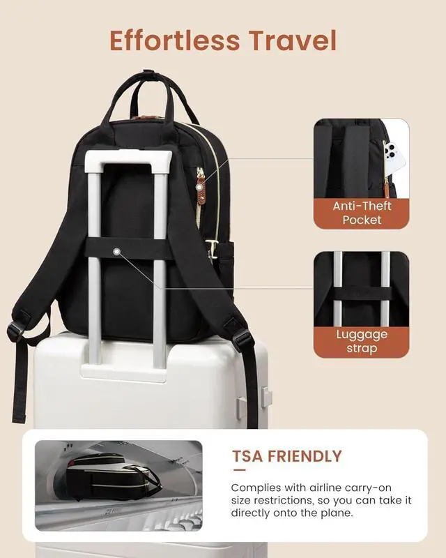 Alt view image 7 of 7 - LOVEVOOK Laptop Backpack Women with Giant Tumbler Holder,15.6 inch Waterproof Work Travel Backpack Computer Laptop Bag,Cute College Nurse Teacher Backpack Purse,Gifts for Women & Men,Beige-Black-Brown