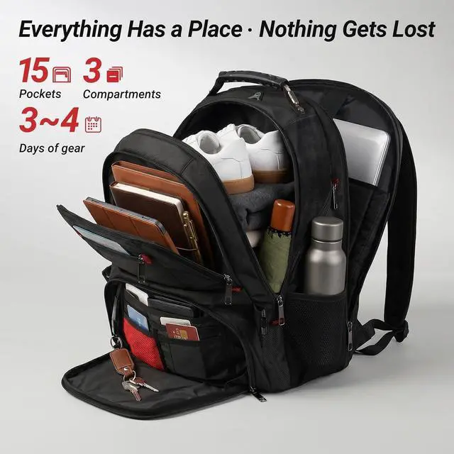 Alt view image 2 of 7 - YOREPEK Large Laptop Backpack for Men, Heavy Duty Travel Backpack | Carry On Flight Approved, 17 Inch College Work Bookbag, Water Resistant Business Backpack for Men Women mochilas para hombres