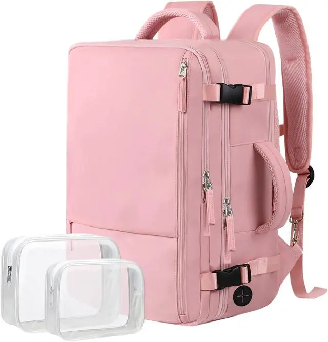 Main image of Travel Backpack for Women, 17 Inch Waterproof Laptop Backpack | 35L Carry on Backpack, TSA Flight Approved Anti Theft Travel Bag, Casual Daypack with 2 Toiletry Bags for Trips, Pink