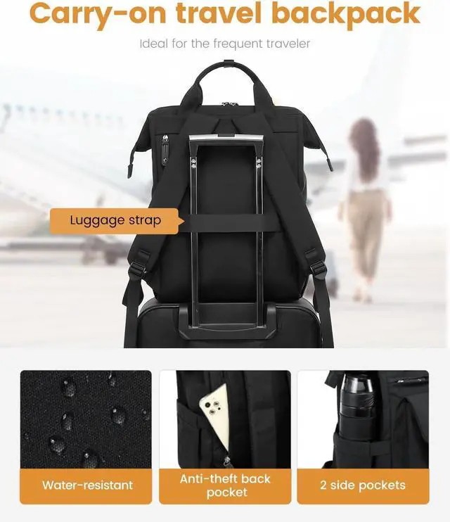 Alt view image 5 of 7 - LOVEVOOK Laptop Backpack for Women; College Backpack, Teacher Work Bag, Travel Backpack Purse, Business Computer Bag, Commuter Nurse Bag, 15.6 Inch, Black