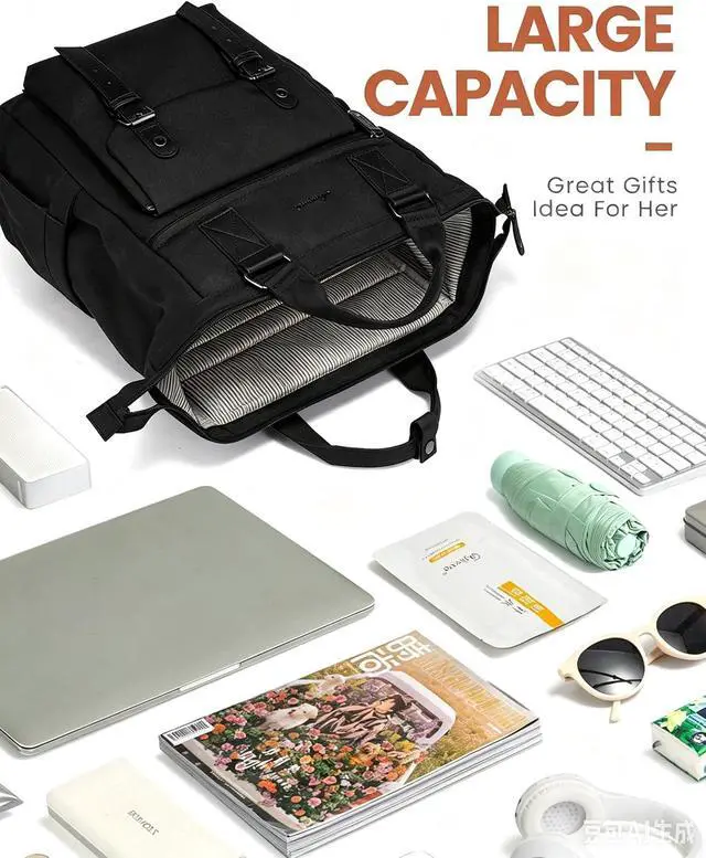 Alt view image 6 of 7 - LOVEVOOK Laptop Backpack for Women; College Backpack, Teacher Work Bag, Travel Backpack Purse, Business Computer Bag, Commuter Nurse Bag, 15.6 Inch, Black