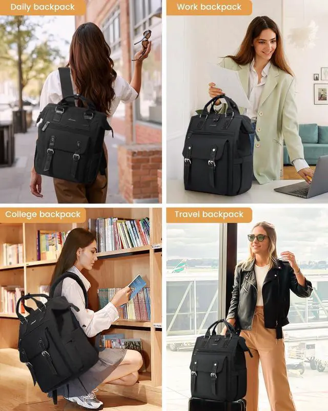 Alt view image 7 of 7 - LOVEVOOK Laptop Backpack for Women; College Backpack, Teacher Work Bag, Travel Backpack Purse, Business Computer Bag, Commuter Nurse Bag, 15.6 Inch, Black