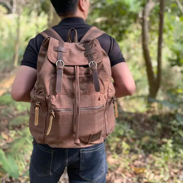 Alt view image 6 of 7 - AUGUR High Capacity Canvas Vintage Backpack - for School College Hiking Travel 12-17" Laptop