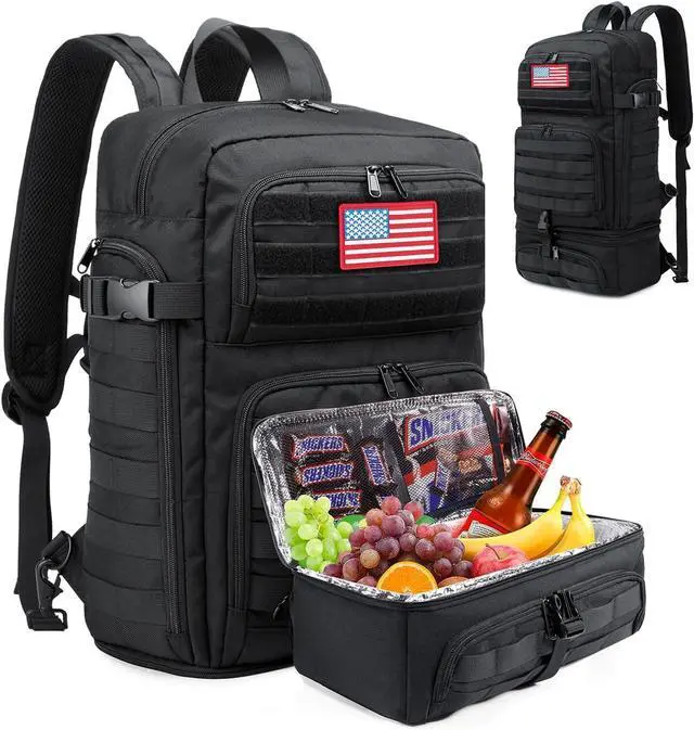 Main image of Lunch Backpack for Men, 15.6 Inch Laptop Backpack for Work College Travel Camping Tactical Molle Daypack, Black
