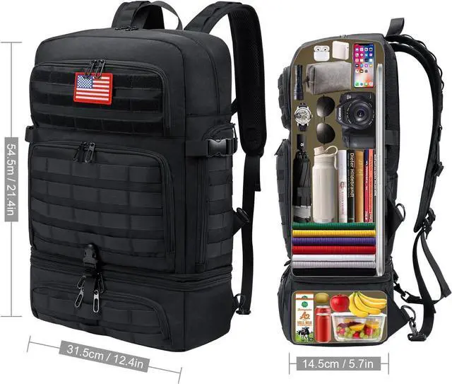 Alt view image 2 of 7 - Lunch Backpack for Men, 15.6 Inch Laptop Backpack for Work College Travel Camping Tactical Molle Daypack, Black