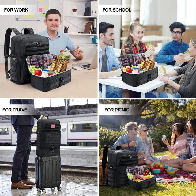 Alt view image 7 of 7 - Lunch Backpack for Men, 15.6 Inch Laptop Backpack for Work College Travel Camping Tactical Molle Daypack, Black