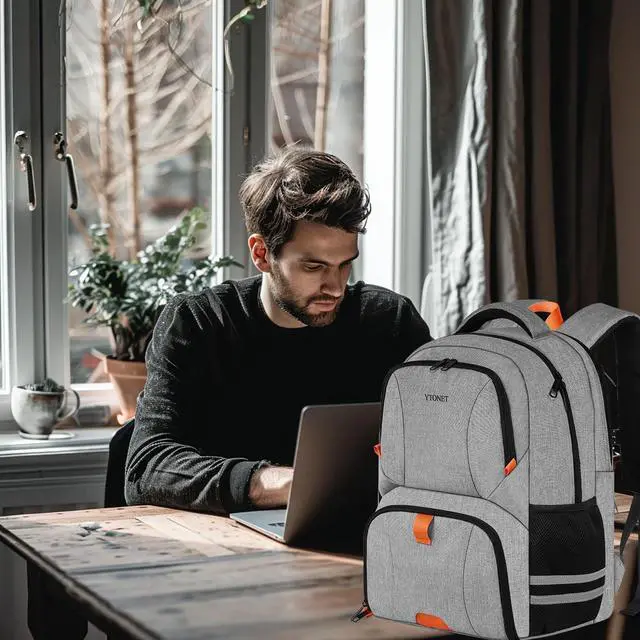 Alt view image 6 of 7 - Ytonet Gym Backpack for Men Women, Backpack for Men with Shoe Compartment | Water Resistant Workout Sports Bag Fits 15.6 Inch Laptop for Sports Camping Hiking Grey
