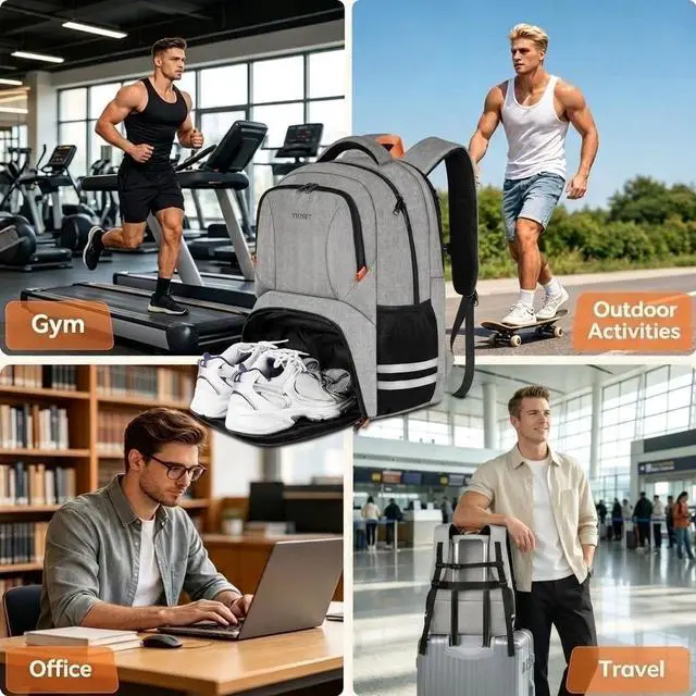 Alt view image 7 of 7 - Ytonet Gym Backpack for Men Women, Backpack for Men with Shoe Compartment | Water Resistant Workout Sports Bag Fits 15.6 Inch Laptop for Sports Camping Hiking Grey