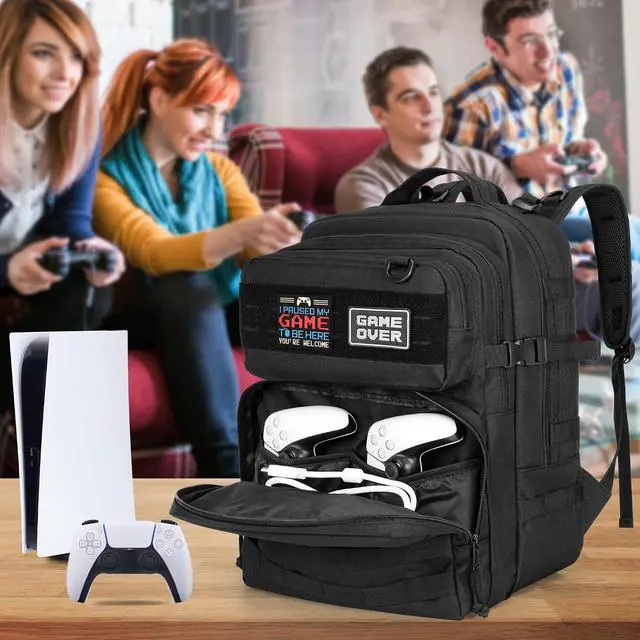 Alt view image 7 of 7 - PGmoon Travel Backpack Compatible with PS5/PS5 Slim/PS5 Pro/PS4 Console | Tactical Carrying Case Storage Bag for 15.6" Laptop, Portable Monitor, Controller and Other Gaming Accessories