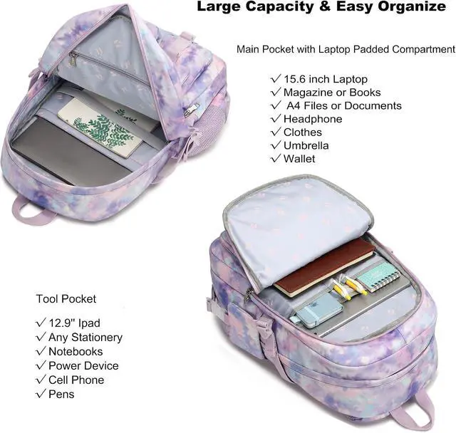Alt view image 3 of 6 - Backpack for Teen Girls Laptop School Backpacks Vibrant College Bookbag | Tiedye Middle School Bag Students Bags Cute Women Back Pack Travel Daypack