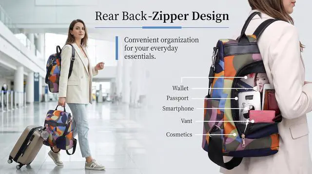 Alt view image 5 of 7 - Anti Theft Backpack Purse for Women, Small Water-Resistant Oxford Backpack with Back Zipper Access, Convertible Shoulder Bag for Travel, Work, Shopping & Everyday Use
