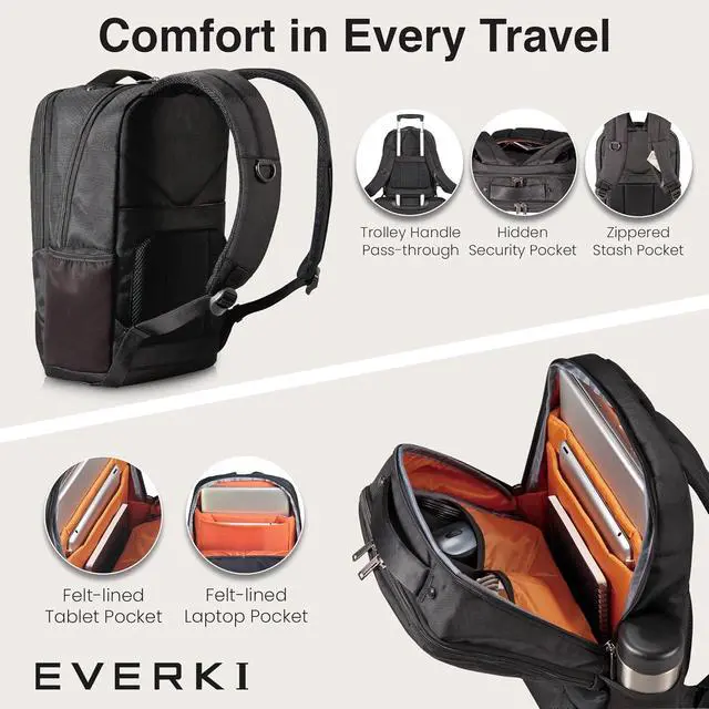 Alt view image 4 of 7 - EVERKI Studio Slim Laptop Backpack with Computer Compartment, Black - 14L | Slim Professional Design, Corner-Guard Protection, Lightweight, Business, Work, Travel-Friendly, Fits Laptops up to 15"