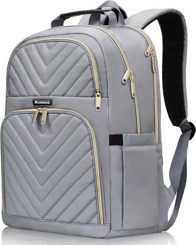 Main image of Laptop Backpack for Women, Large Middle School Backpack for Teens Girls | 17.3 Inch Quilted Laptop Bag Bookbag College Bag, Work Travel Casual Daypacks, Grey