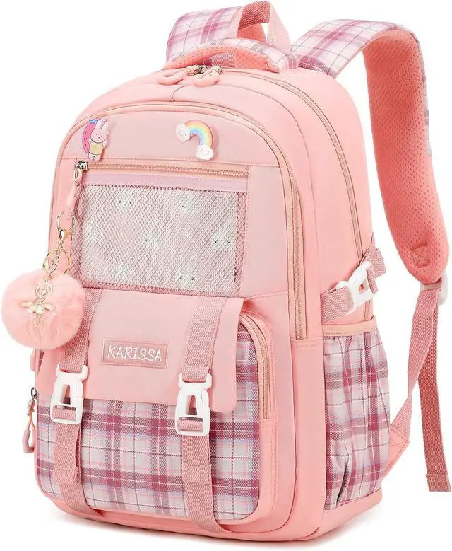 Main image of Girls Backpack 15.6 Inch Laptop School Bag Cute Kids Elementary College Backpacks Large Bookbags for Teen Girl Women Students Anti Theft Travel Daypack- Pink