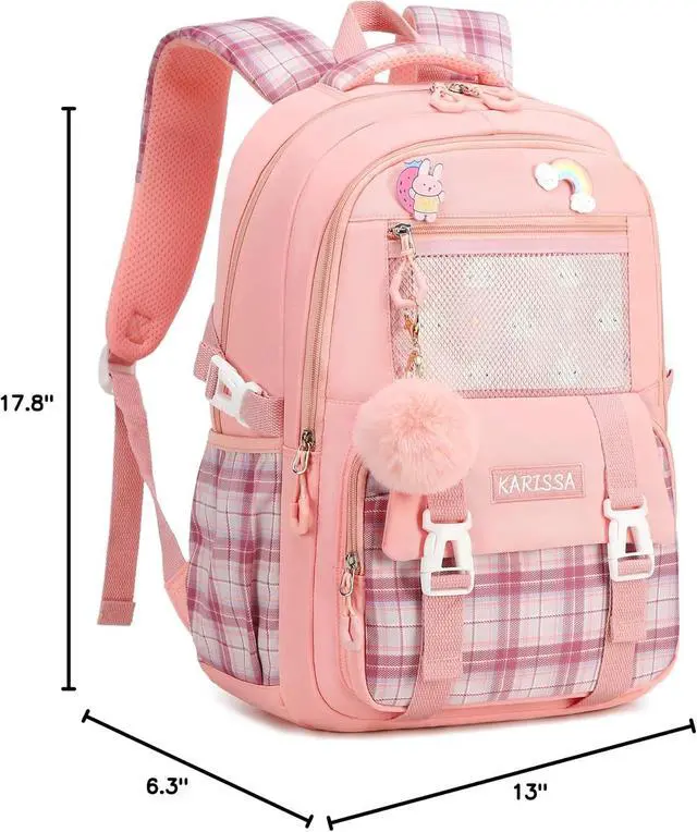Alt view image 7 of 7 - Girls Backpack 15.6 Inch Laptop School Bag Cute Kids Elementary College Backpacks Large Bookbags for Teen Girl Women Students Anti Theft Travel Daypack- Pink