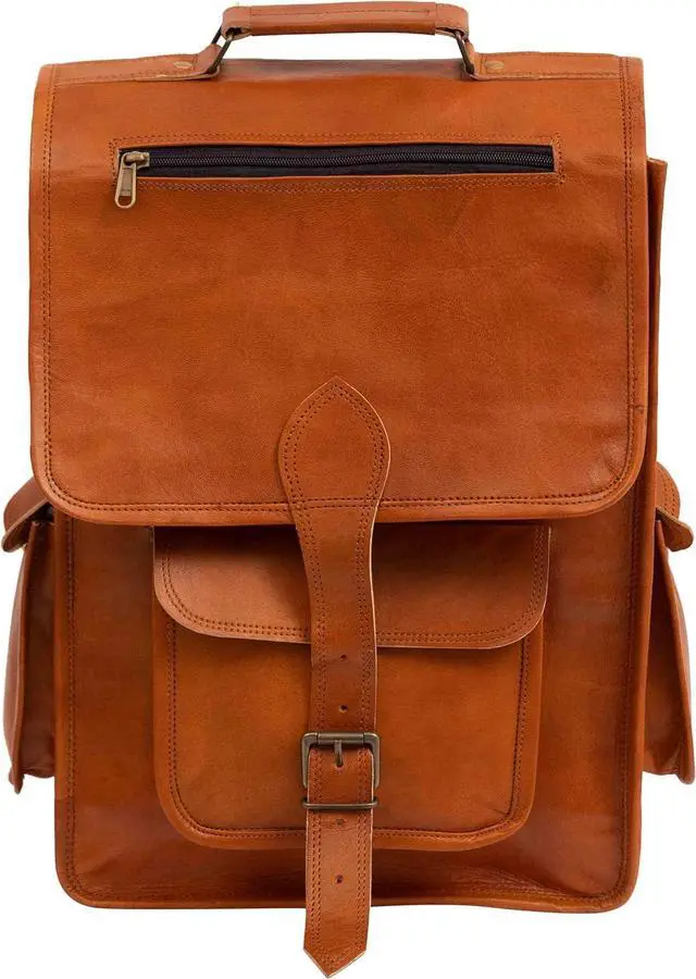 Main image of Shy Shy Let's Touch The Sky 16" Vintage leather Backpack Laptop Messenger Bag Lightweight College Rucksack Sling for Men Women