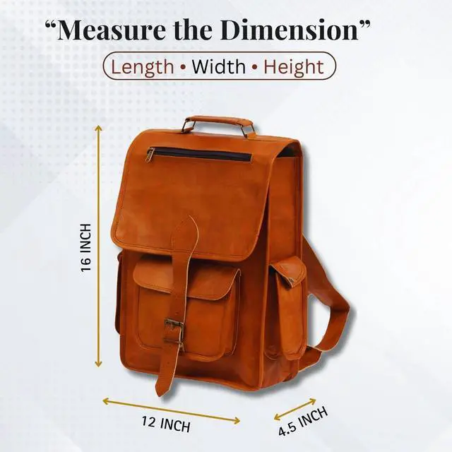 Alt view image 6 of 7 - Shy Shy Let's Touch The Sky 16" Vintage leather Backpack Laptop Messenger Bag Lightweight College Rucksack Sling for Men Women