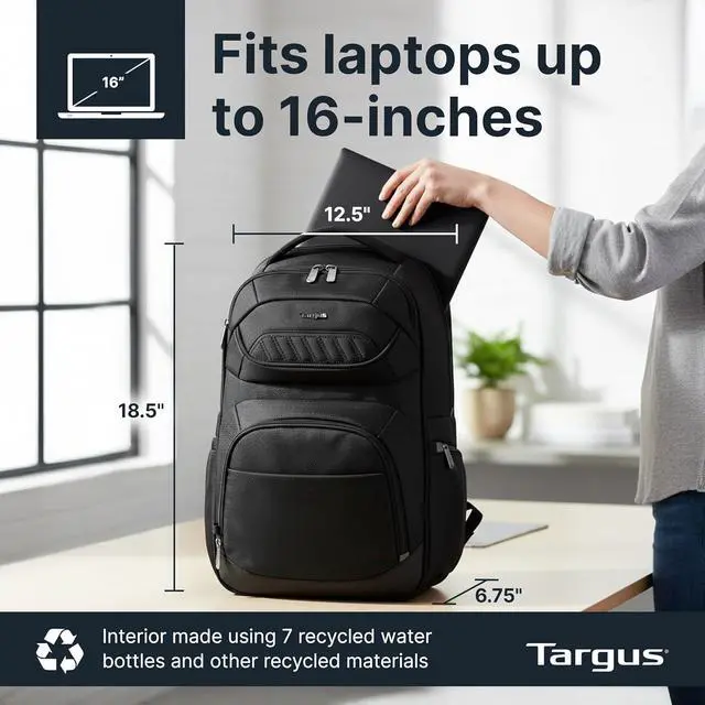 Alt view image 6 of 7 - Targus Legend IQ Laptop Backpack Travel Backpack for Laptops up to 16-Inches Backpack for Men and Women, Black (TSB705US)
