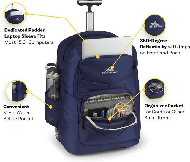 Alt view image 7 of 7 - High Sierra Freewheel Pro Wheeled Backpack with 360 Degree Reflectivity, Adjustable Handle, Large Main Compartment, and Laptop Sleeve, Aquamarine