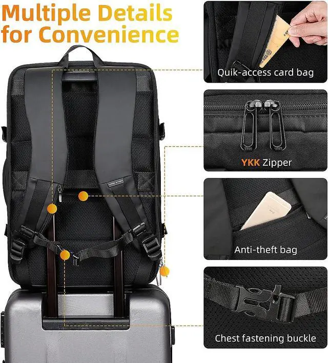 Alt view image 7 of 7 - MARK RYDEN Travel Backpack for Men, 40L Carry On Backpack, Water Resistant 17.3 Inch Laptop Backpack with USB Charging Port for Business Work College Weekender Travel-Black