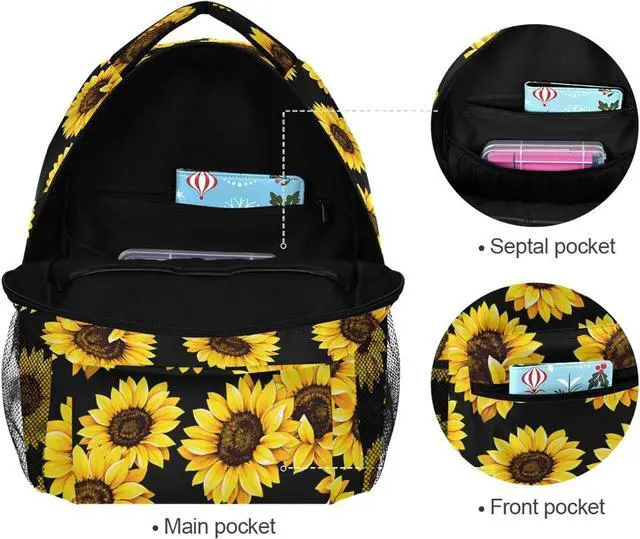 Alt view image 7 of 7 - ALAZA Sunflower Print Flower Floral Backpack Purse for Women Girls Kids Student Laptop iPad Tablet Travel School Bag w/Multiple Pockets