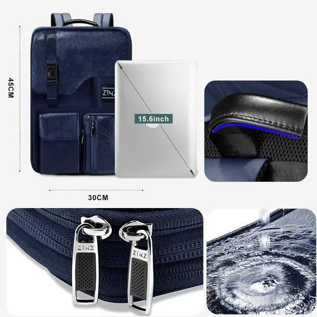 Alt view image 6 of 6 - Slim & Expandable Laptop Backpack 15.6 Inch, Computer Rucksack Water Resistant Bag, Anti-Theft Travel Daypack for Men and Women-Blue