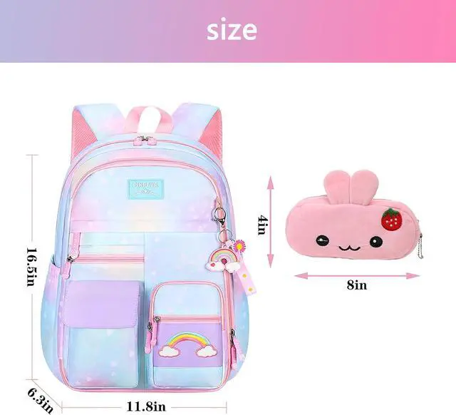 Alt view image 2 of 7 - Girls Backpack Starry Rainbow Bookbag Cute Large Capacity Backpack Multifunction Fashion Casual Laptop Travel Bag For Girl (Blue-17inch)