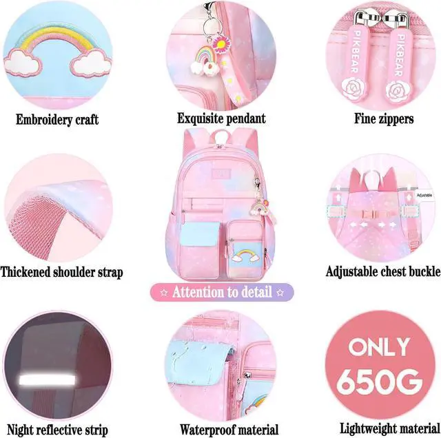 Alt view image 5 of 7 - Girls Backpack Starry Rainbow Bookbag Cute Large Capacity Backpack Multifunction Fashion Casual Laptop Travel Bag For Girl (Blue-17inch)