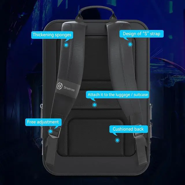 Alt view image 3 of 7 - Smatree Hard Double Laptop Backpack for 16 inch ASUS/DELL/HP/Razer | For 16inch ASUS ROG Strix G16/SCAR-16 2025/2024/2023,ROG Zephyrus G16,Alienware M16,DELL G16,HP Victus/OMEN,Razer Blade 16